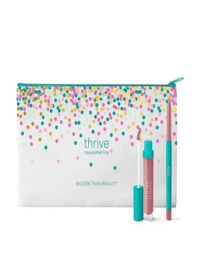Thrive Causemetics Perfect Pink Pout Lip Gloss & Liner Gift Set for Women, Sheer Strength Lip-Plumping Peptide Gloss & Long-Wearing Plumping Lip Liner, Vegan & Cruelty Free, Jo (Pink Mauve) - Image 1